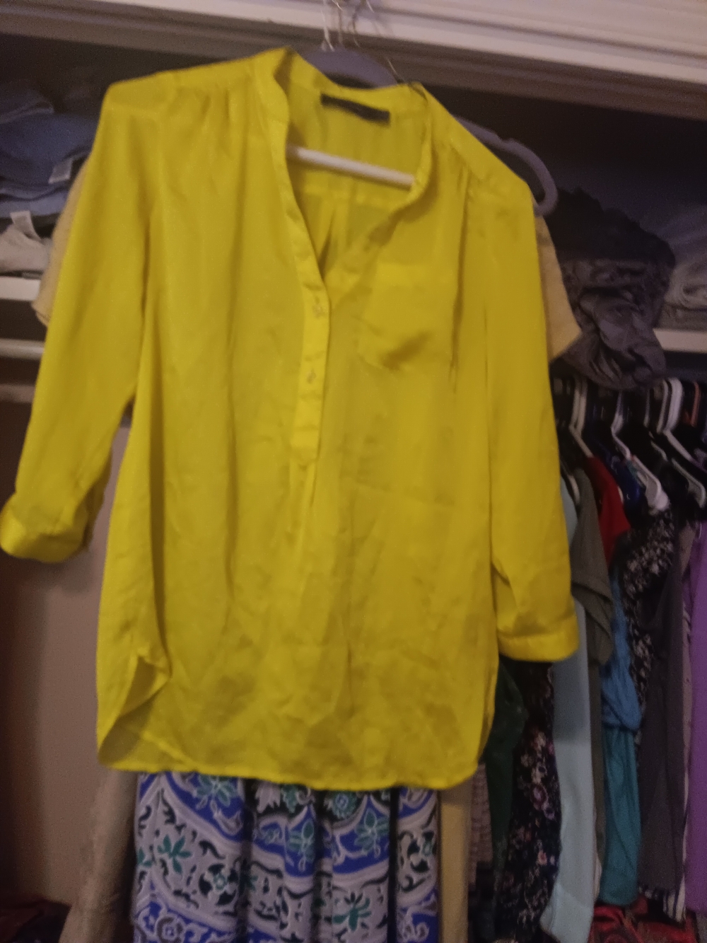 Express Sunny Yellow Button-Front Tunic Top